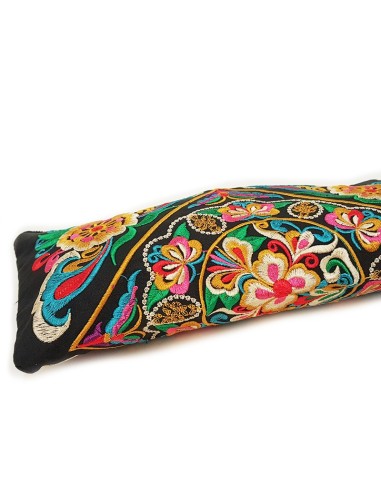 Bolso de mano negro bordado con flores - morado