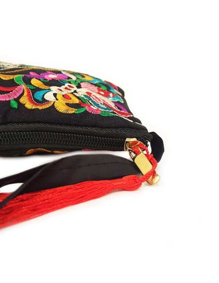 Pochette nera con motivo di volto ricamato - rosso