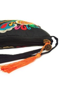 Black clutch bag embroidered with flowers - orange 2