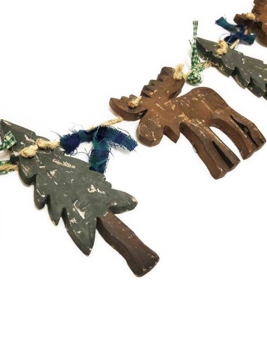 Wood and string garland - fir trees and elks