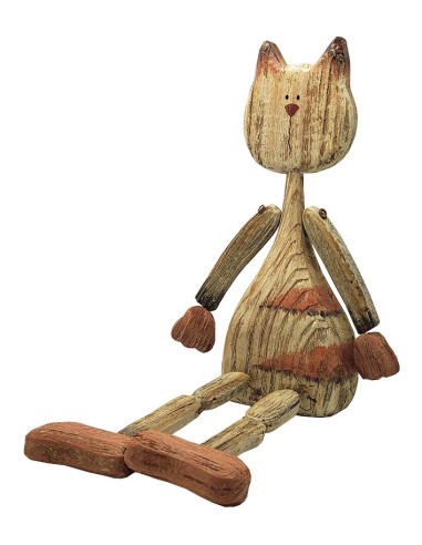 Seated wooden cat with articulated legs