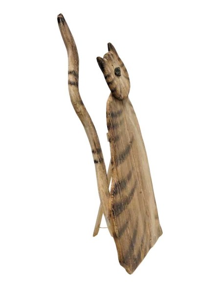 Sitting tabby cat plaque in wood