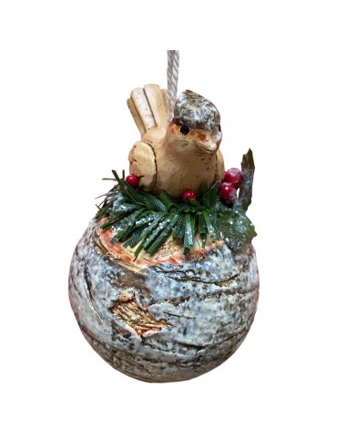 Christmas Bauble with Bird and Pine Branch – Natural Elegance