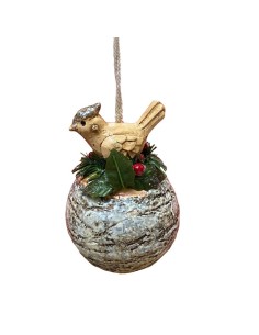 Weihnachtskugel mit Vogel und Tannenzweig – Natürliche Eleganz