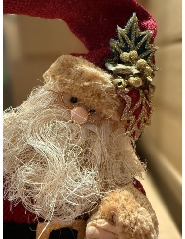 Papá Noel artesanal en yute, decoración refinada, 20 cm – Acabado excepcional y detalles únicos.