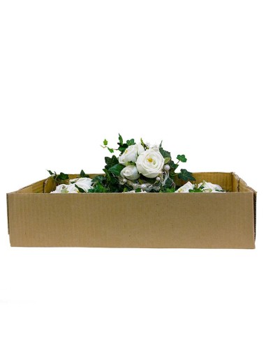 Doos met boeketten bloemen - witte bloemenkrans