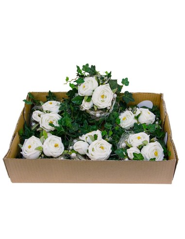 Carton de bouquets de fleurs - couronne blanche