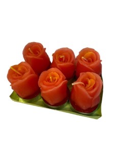 Lot de 6 bougies chauffe-plat en forme de bouton de rose