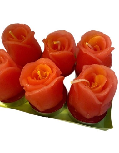 Set van 6 theelichtkaarsen in de vorm van een rozenknop