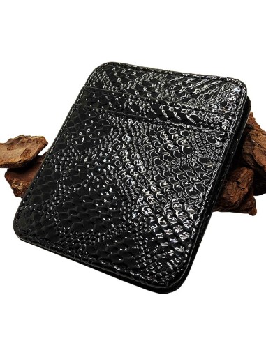 Magic snake-effect black leatherette ticket and card holder