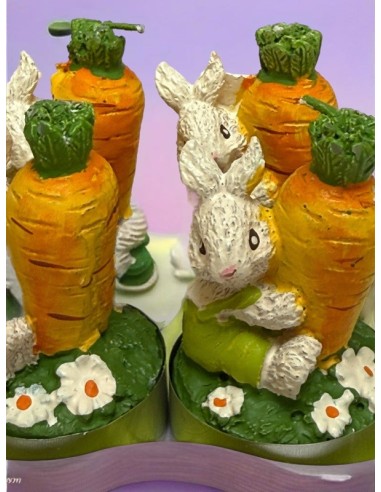 Tealight candle with small rabbit and carrot, set of 6 pieces