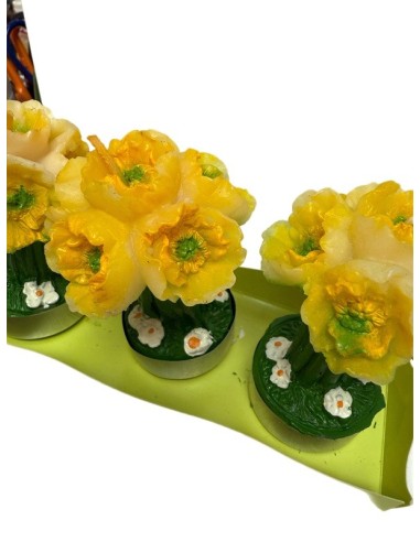 Velas té con flores de narciso - Lote de 3 piezas