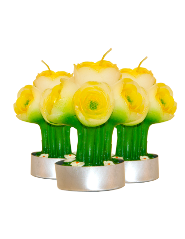 Velas té con flores de narciso - Lote de 3 piezas