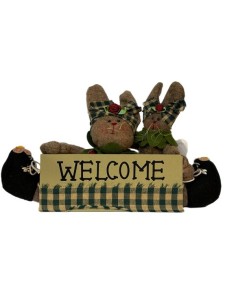 Welcome Sign with Fabric Rabbits – Vintage Decoration