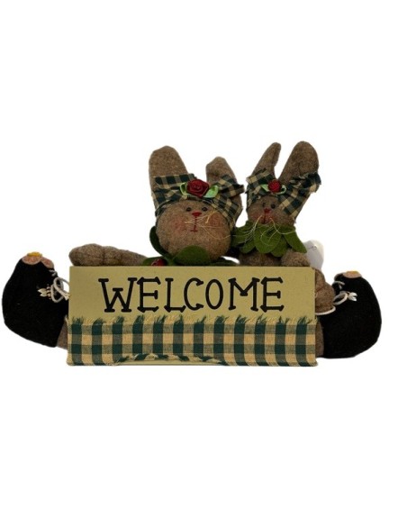 Welcome Sign with Fabric Rabbits – Vintage Decoration