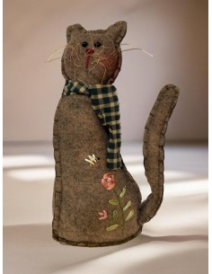 Stoffkatze Handgemacht mit Außergewöhnlichen Stickereien - 29 cm