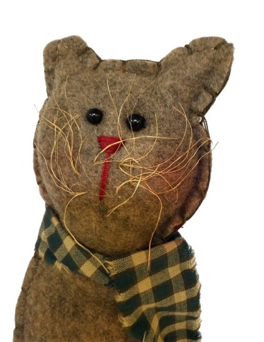 Chat en Tissu Fait Main avec Broderies Exceptionnelles - 29 cm