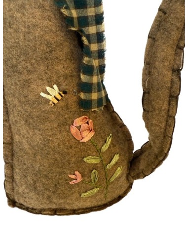 Stoffkatze Handgemacht mit Außergewöhnlichen Stickereien - 29 cm