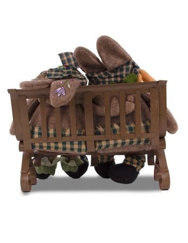 Couple of Rabbits Sitting on Fabric Bench – Handmade 31 x 32 cm