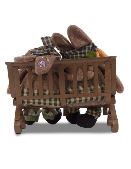 Lapins en Couple Assis sur Banc en Tissu - Artisanat 31 x 32 cm