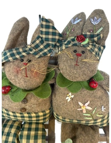 Couple of Rabbits Sitting on Fabric Bench – Handmade 31 x 32 cm