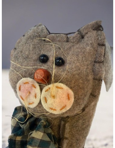 Decoratieve Vilten Stoffen Kat - Handgemaakt 16 x 14 cm