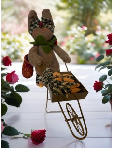 Felt Rabbit with Wheelbarrow – Handmade Decoration 32x25 cm