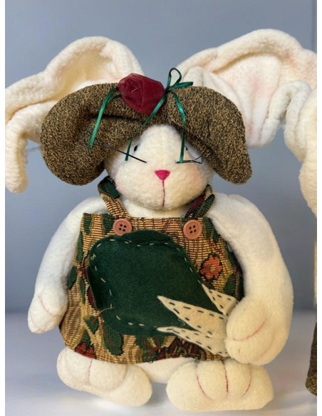 Fabric Rabbit Couple with Wheelbarrow – Decoration 32 cm