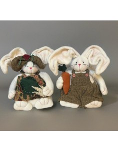 Fabric Rabbit Couple with Wheelbarrow – Decoration 32 cm