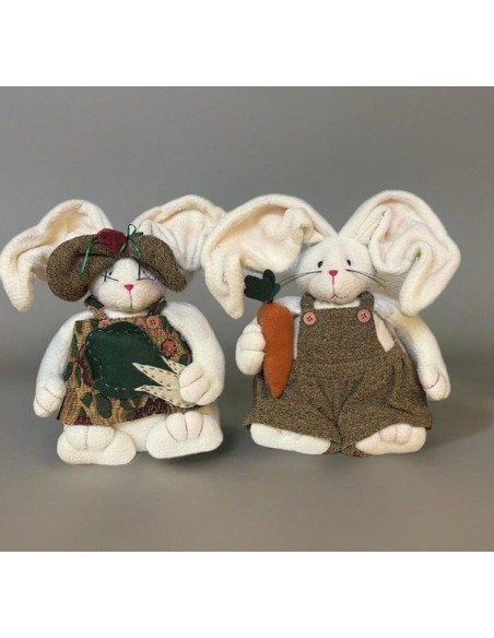Fabric Rabbit Couple with Wheelbarrow – Decoration 32 cm