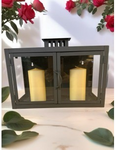 Grey-black wrought iron wall lantern with 2 candles 2