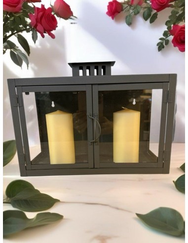 Farol de pared de hierro forjado gris negro con 2 velas