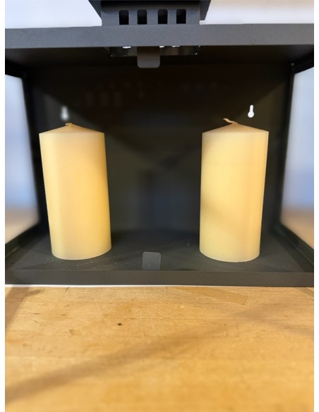 Grey-black wrought iron wall lantern with 2 candles