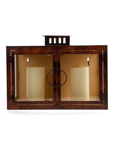 Farol de pared de hierro forjado color óxido - 2 velas