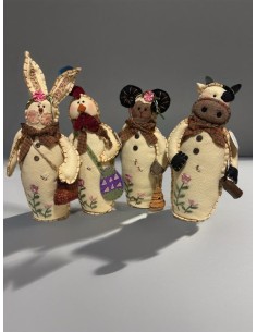 Handmade Felt Fabric Animal Figurines - Set of 4 Unique Pieces (32 cm)