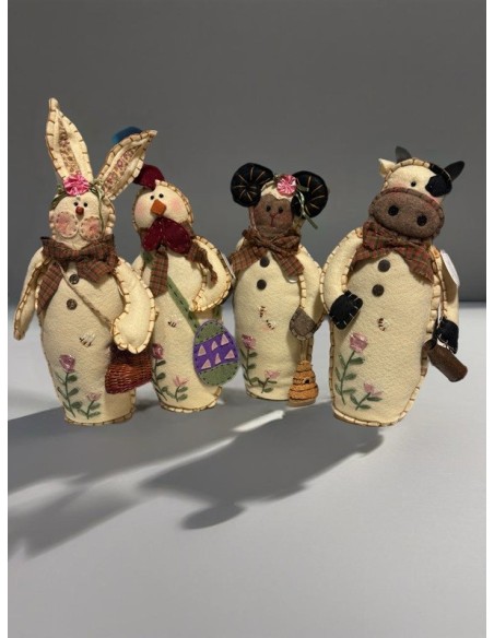 Handmade Felt Fabric Animal Figurines - Set of 4 Unique Pieces (32 cm)