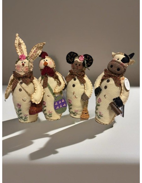Handmade Felt Fabric Animal Figurines - Set of 4 Unique Pieces (32 cm)