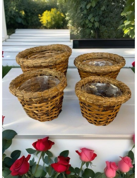 Set of 4 Woven Baskets – Flower Pot Covers – Natural