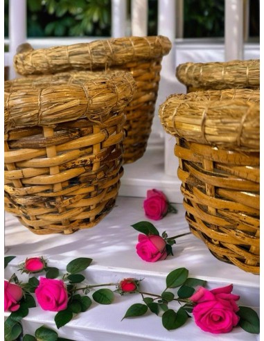 Set van 4 gevlochten manden – Bloempot hoes natuurlijk