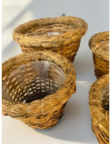 Set van 4 gevlochten manden – Bloempot hoes natuurlijk