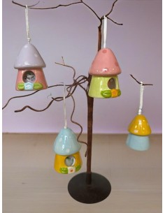 Maison Nichoir Clochette en Céramique – Lot de 4 Pièces