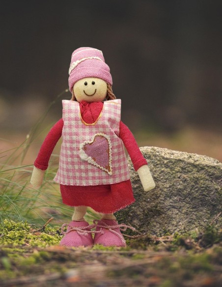 Dekorative Stoffpuppe - Rosa und Rot - 22 cm