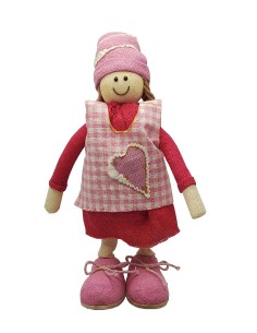 Fabric decorative doll - Pink and red - 22 cm 2