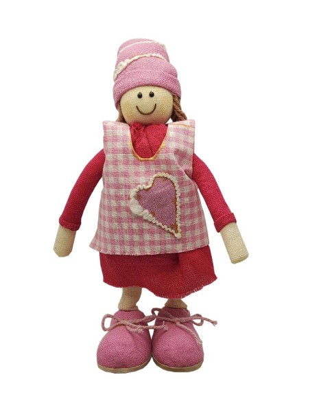 Bambola decorativa in tessuto - Rosa e rosso - 22 cm