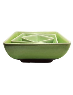 Juego de 3 platos cuadrados apilables de cerámica esmaltada verde - Vajilla
