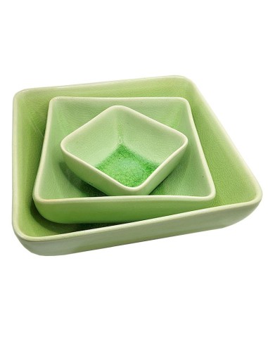 Set van 3 stapelbare vierkante schalen van groen geglazuurd keramiek - Servies