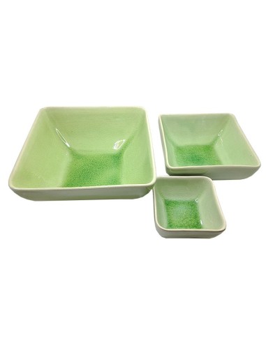 Ensemble 3 plats carrés empilables céramique émaillée verte - Art de la table