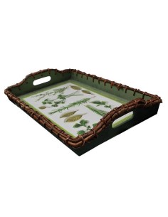 Handdekoriertes Serviertablett aus Holz - Aromatische Kräuter