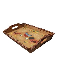 Hand-Decorated Serving Tray - Chickens and Farmhouse Style