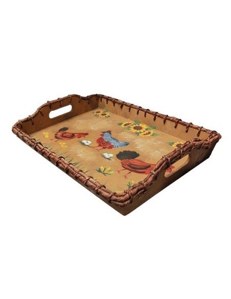Hand-Decorated Serving Tray - Chickens and Farmhouse Style